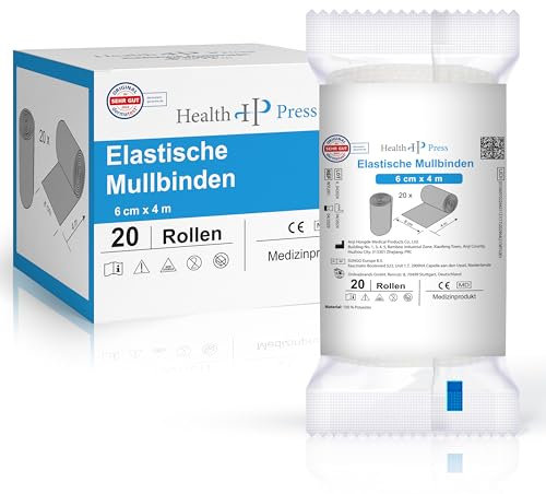 Health Press® Mullbinden – Verbandsmaterial (6cm x 4m) 20 Rollen – Elastischer Binden Verband – Medizinprodukt – Dermatologisch getestete Fixierbinde – Bandage Ideal für Erste Hilfe & Wundversorgung