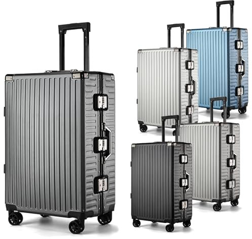Int'x Hartschalenkoffer mit Aluminiumrahmen Trolley Reisekoffer Groß XL Koffer Leicht mit 4 Rollen Rollkoffer Hartschale TSA Schloss Reisetrolley Flug Reisegepäck Luggage M-L-XL-3er Set Grafit