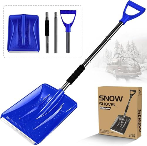 Pala da Neve, 108cm Pala da Neve per Auto mit D-Grip, 4 Pezzi di Design Staccabile Tragbare Leggera Pala Neve Regolabile Portatile con Grande Capacità Perfetta per Giardino, Auto Guida (Blu)