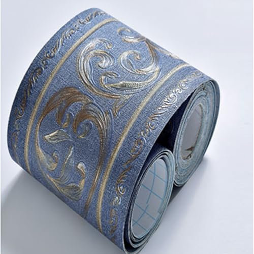 Jodimitty PVC Bordüre Selbstklebend Blau 5 Meter x 10.6cm Vine Blatt Muster Dekorative Wandbordüre Wasserdicht Abziehbare Wandtapeten Bordüre für Wohnzimmer Schlafzimmer Bad Küche Hotel