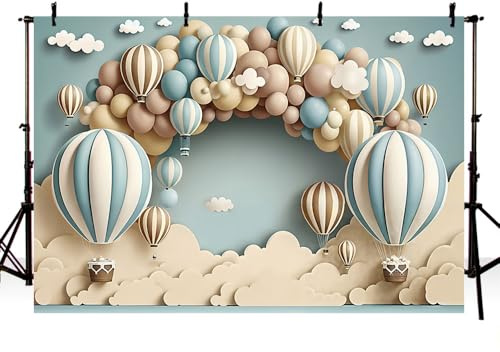 AIBIIN Hot Air Balloon Photography Backdrop Blue Sky Clouds Photoshoot Background Newborn Baby Shower Cake Smash Decor Studio Props 7x5ft