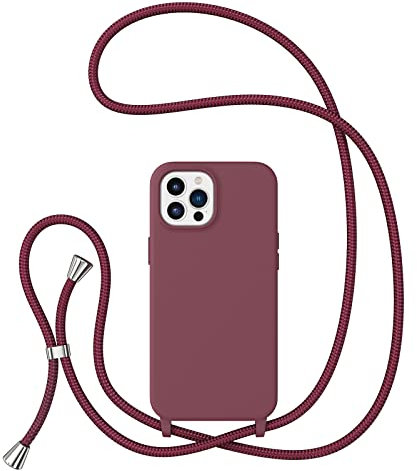 ZTOFERA Crossbody Lanyard Case for iPhone 16 Pro (6.3), Liquid Silicone Protective Phone Case with Strap Adjustable Neck Cord Necklace Soft Cover for iPhone 16 Pro, Wine Red