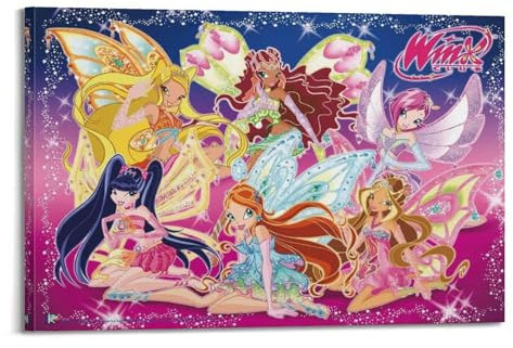 Poster decorativo da parete a tema anime Winx Club, stampa artistica su tela, poster decorativo moderno, per camera da letto, per camera da letto, 20 x 30 cm