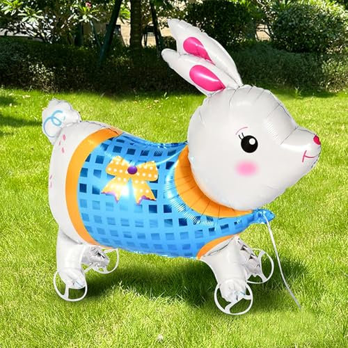 Nine San Walking Bunny Luftballons Stehend 3D Hase Folienballon with Wheels Hasenluftballon Walker Osterhasen Geburtstag Deko