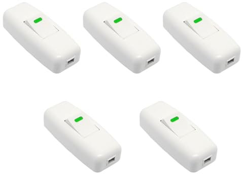 Leloco 5 Stück Schalter 250V 10A, Lnline Schalter Zwischenschalter Kabelschalter lampenschalter für 2-adrige Zuleitungen, Schnurschalter für Lampen Tischlampen Weiß