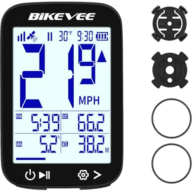 Bikevee Bike Speedometer GPS Wireless Cycling Computer – Auto Start/Stop, Auto Backlight, Waterproof Bicycle Odometer MPH KM/H, 2.4 LCD Display – Black