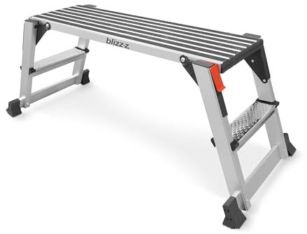 blizz-z Aluminium Sicherheits-Laufbühne | 150 kg Tragkraft, geprüft nach EN 14183 | Höhe: 49,9 cm, Länge: 127 cm, Breite: 51,8 cm | Arbeitsplattform, Arbeitsbühne, Gerüstleiter