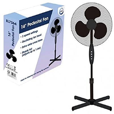 G4GADGET 16 Oscillating Pedestal Fan – 3 Speed Settings, 50W Quiet Cooling Floor Standing Fan – Adjustable Height, Push Button Control, 80° Oscillation – Ideal for Home, Office & Bedroom