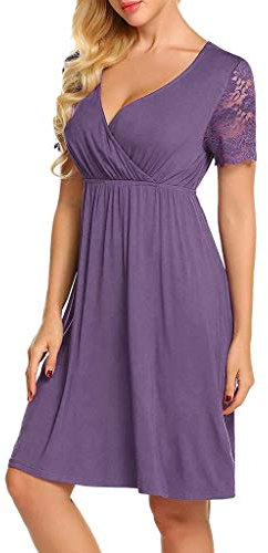 Bonnie Femme Enceinte Femmes Enceintes d'allaitement Chemise de Nuit Robe de Grossesse Robe de maternité en Dentelle Splice