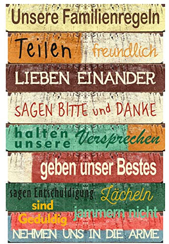 Möbelbörse Holz Schild Familie Regeln Wandbild Bild Wandschild Holzbild Planken Deko Sprüche Familienregeln Vintage Shabby (Modell 2 40x60cm)