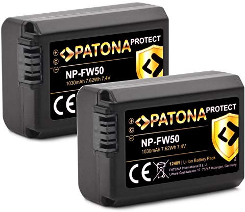 PATONA 2X NP-FW50 Batterie Protect V1 1030mAh Compatible avec Sony RX1R III DSC-RX1RM3 DSC-RX10 Mark II III IV Alpha A7 A7S A7R A7II A5000 A6000 A6300 A6400 A6500 NEX-3 NEX-5 NEX-6