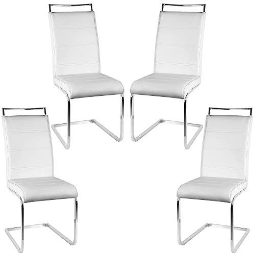 Yizhe Esszimmerstühle Schwingstuhl Set,4-er Set Modern,Bezug aus Lederimitat,Wohnzimmerstuhl,Kann in Küche, Esszimmer, Wohnzimmer, Hotel, Schlafzimmer, Lobby, Fast Food verwendet Werden-(Weiß)