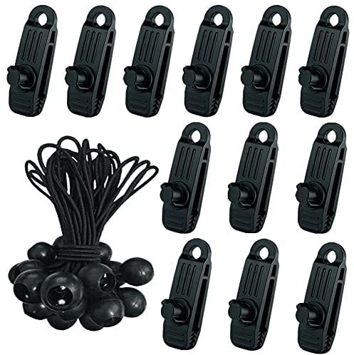 24 Pcs Tarp Clips Set, 12x Multifunktion Krokodilmund Planenklammern mit festziehen Verriegelung Griffschraube, 12x planenspanner mit kugel, Zelt Clips planenclips für Outdoor Zelt Camping Vorzelt