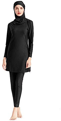AllMonyba Frauen Muslim Modest Bademode 3 Stück Set Islamische Arabische Einfarbige Badeanzug Beachwear Burkini mit Badekappe