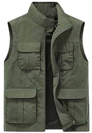 Yukirtiq Chaleco de Secado Rápido para Hombre Transpirable Chaleco de Pesca con Multibolsillos Chaqueta Sin Mangas de Caza Trabajo Chaleco de Fotografia, Verde, XL