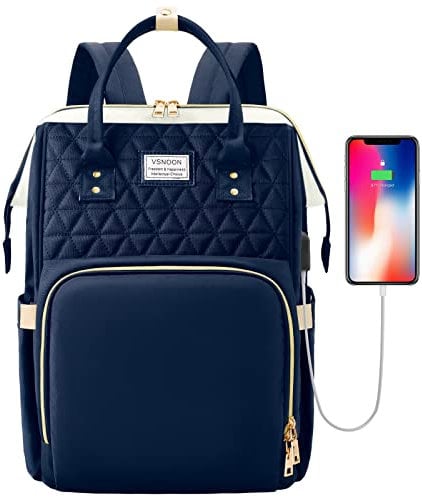 VSNOON Travel Laptop Backpack for Women, 15.6 Inch Stylish Laptop Backpacks Travel Backpack with USB Port Charging, Water Resistant Casual Computer Bag Gifts for Women Men,Blue