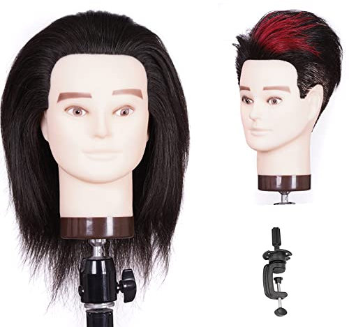Male Training Heads Head 100% Human Hair, Hairdresser Mannequin Head Mannequin Head Mannequin Head for Cutting Styling With Training Doll Head for Hair Styling and Practice with Clamp Stand (black)