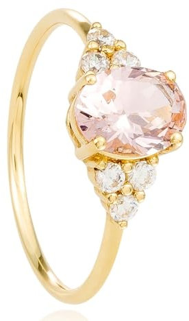 Ring aus 18-karätigem Gold mit Morganit-Stein, ovale Form, 14