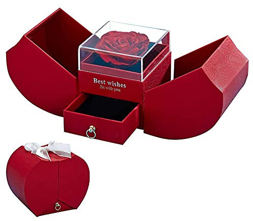 Tefola Ewige Rose Geschenkbox, Schmuck Geschenkbox, Künstliche Rose Ewige Blume Schmuck Box Mit Magnetbogen für Valentinstag Muttertag
