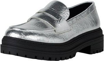 The Drop Damen Ryan Slipper mit Lug-Sohle, Silver Crinkle Metallic, 37.5