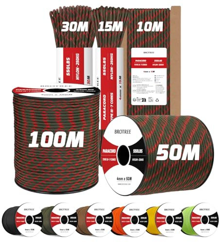 Brotree Paracord 550 4mm 15M 100% Nylon Seil Schnur Typ III mit 7 Stränge für Survival, Outdoor, Armbänder, Hundeleine - Bruchlast 250kg (Apokalypse)