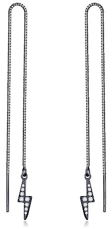 Lightning Bolt Earrings Sterling Silver Lightning Threader Pull Through Thread Long Chain Drop Dangle Earrings Gothic Jewellery Gifts for Women Men