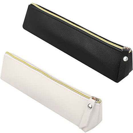 Federmäppchen Kunstleder, 2 Stück Federtasche Klein, Federmäppchen Aesthetic, Schmal Stiftetasche, Kosmetiktasche Klein, Federmäppchen Personalisiert Für Stifte Marker Kosmetik Beige Schwarz