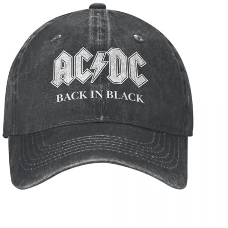 Hut Fashion Hip Hop AC-DC Back In Black Unisex Baseball Cap Distressed Washed Cap Fashion Outdoor Running Golf Snapback Hat Birthday Gift