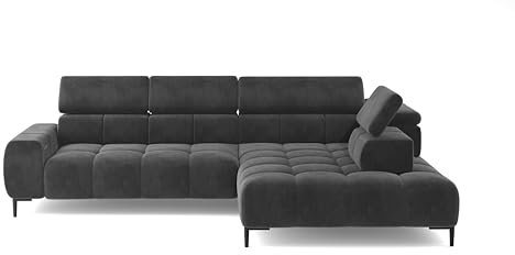 DomiMeble Ecksofa Plaza L - funktional - komfortable Schlaffunktion, verstellbare Kopfstützen, elektrisch Verstellbarer Sitz, Wellenfedersystem, hochelastischer Schaum (Rechts, Matt Velvet 79)