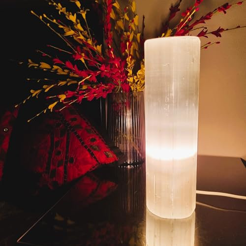 Selenit Lampe groß Selenit Tischlampe Ladeturm Selenit Kristall tischlampe kristall nachttischlampe Edelstein lampe Reinigung Dekoration home decor (25 CM)