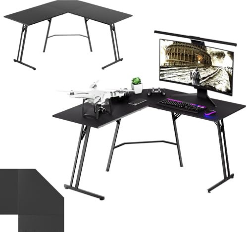 UISEBRT Gaming Schreibtisch 120 x 120cm L-förmiger Gaming Tisch, Kohlefaseroberfläche Ergonomischer Groß Computertisch Eckschreibtisch für Heimbüro Homeoffice - Schwarz