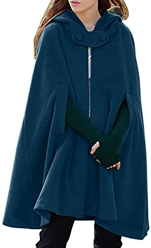 OBiQuzz Umhang Damen Mittellange Mantel Mit Kapuze Poncho Kap Strick Schal Stola Warm Pullover Cape Cardigan Herbst Winter Mantel Maxi Lose Strickpulli Longstrickjacke Einfarbige Trenchcoat Outwear