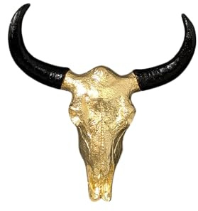 Kleiner Bullenschädel Stierkopf, vergoldet mit Blattmessing