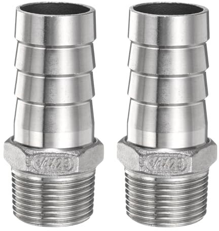 sourcing map Lot de 2 raccords cannelés en acier inoxydable de 25 mm - Raccord mâle de tuyau d'air - Raccord fileté pour eau et carburant