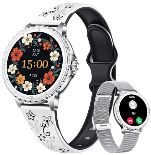 CIVO Smartwatch Damen mit Telefonfunktion Fitnessuhr: 110+ Sportmodi Smart Watch Fitness Tracker Schrittzähler - Silber Wasserdicht Sportuhr Kompatibel Android iOS