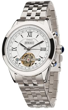 TIME100 automatik Uhr Herren,Selbstaufzug mechanisches Uhrwerk,30-50Meter wasserdicht Echtes Lederband/Edelstahlarmband Atmungsaktiv und bequem,Skelett Uhren für Männer,Gift for Men