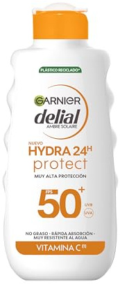 Garnier Delial Hydra 24h Protect Fleckenschutzmilch mit [Vitamin C] | sehr hoher Schutz LSF 50+ | Nicht fettend | Schnelle Einziehung & sehr wasserfest | 175 ml