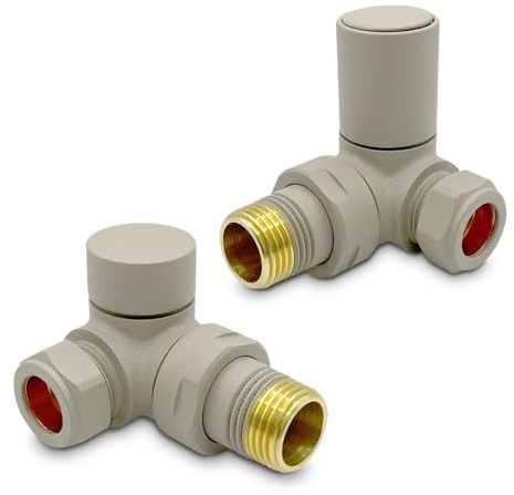 Stone/Cappuccino Valves Cream Corner Modern Standard Rounded Radiator Towel Rail Valves Central Heating (Pair) 1/2 BSP