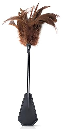 Feather Tickler Teasers Stick, Faux Feather French Crop Stick 15 for Play Show, Brown