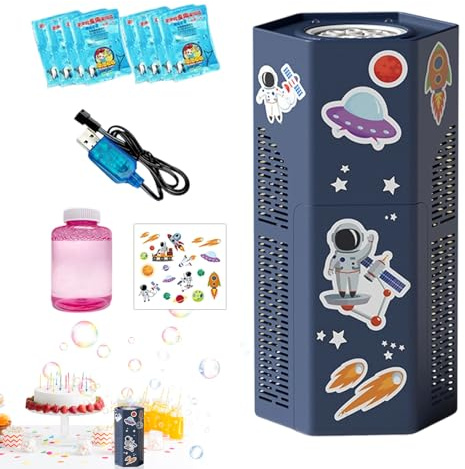 Bubble Blower Machine, Automatic Kids Bubbles Maker, Fun Blowing Toy with Space Theme Stickers, Lightweight Bubble Machine, Portable Toys, Bubbles Fun for Birthday Christmas