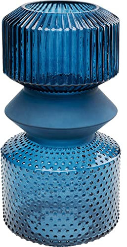 Kare Design Vase Marvelous Duo, Blau, 36cm, Handgefertigt, Hohe Blumenvase für Pampasgras, Glasvase mit Strukturmix, Deko für Wohnzimmer, Esstisch, Regal, Flur, Unikat, Glas, 36x18x18 (HxBxT)