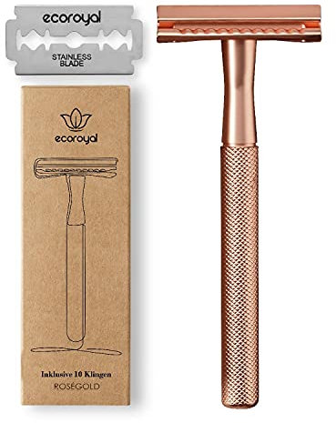 Ecoroyal Rasierhobel Damen Rosegold mit 10 Rasierklingen | Metall Rasierer Frauen | Eco Rasierer Frauen | plastikfreier Rasierer Damen | Safety Razor |