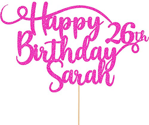 Personalised Happy Birthday Glitter Cake Topper - Pink Any Name & Any Age Glitter Cake Decoration and Sprinkles - Happy Birthday Decorations - Personalised Toppers for Cakes by Cakeshop