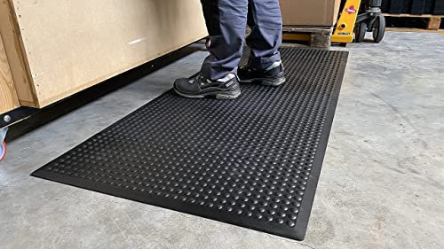 BUBBLE Rub verlinkbar | PROFI Anti-Ermüdungsmatte | 100% Naturkautschuk | ergonomische Arbeitsplatzmatte mit Anlaufschrägen | Halbkugelprofil Noppen | 14mm hoch | 2 x ENDMATTE (29cm x 80cm, Schwarz)