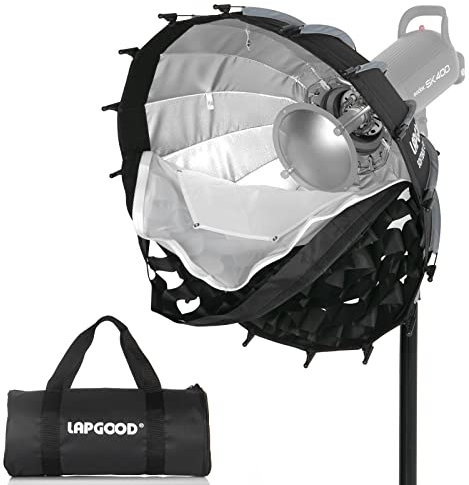 Beauty Dish Softbox 60 cm, diffuseur de montage Bowens avec grille Quick Set double chiffon doux avec sac de transport, compatible avec flash et lumières vidéo (LAPGOOD EQ60)