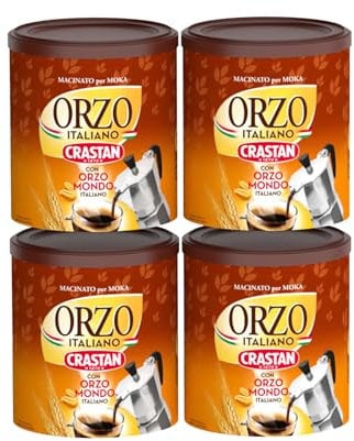 Crastan Orzo Tostato e Macinato per Moka - Espresso - Infusione - Con Orzo Mondo - 4 Barattoli da 400 gr