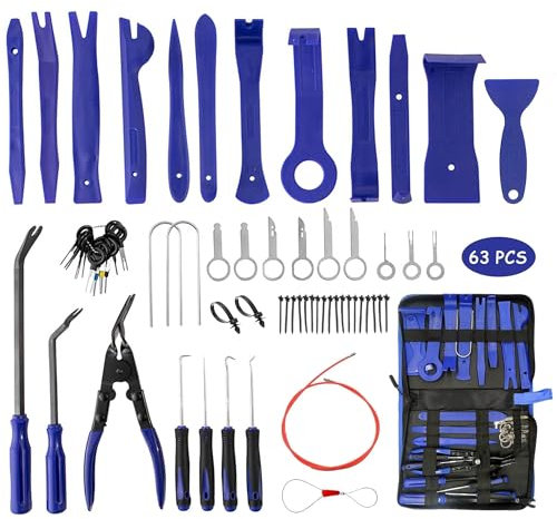 HISports Demontage Werkzeug Auto Set 63-teiliges,Türverkleidung Werkzeug Zierleistenkeile Beulen Reparaturset,Universal Installationswerkzeug Tool zum Entfernen von Car Panel (Blau)