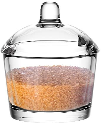 Pullmer Azucarero de cristal redondo con tapa, azucarero de cristal, 200 ml (azucarero Glossy)