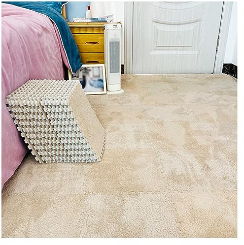 12 Stück – Plüsch-Puzzle-Schaum-Bodenmatte – Ineinandergreifende Teppichfliesen – Flauschige Puzzle-Matten, Quadratische Teppiche, 30 X 30 cm Große Schaumstoff-Bodenfliesen(Color:Aprikose)