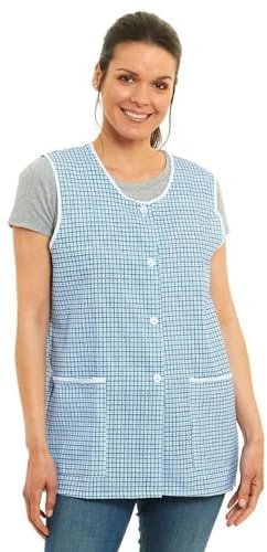 Ladies Dogtooth Buttons Through Design Piping Tabard Apron Overalls Front Pockets Stylish Tabards for Women Casual Aprons for Women to Use in Home Kitchen Restaurants Coffee Shops UK Made (Blue, M)